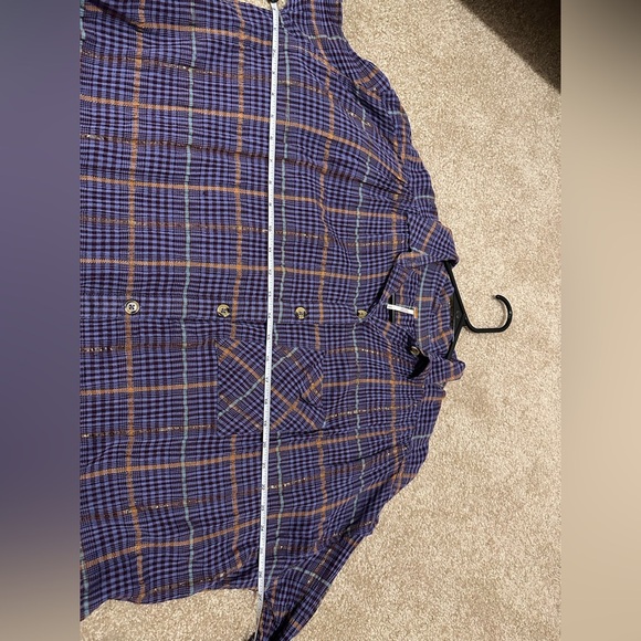 Free People Break My Stride Metallic Plaid Tunic Button-Up Shirt Violet Size S - Picture 7 of 10